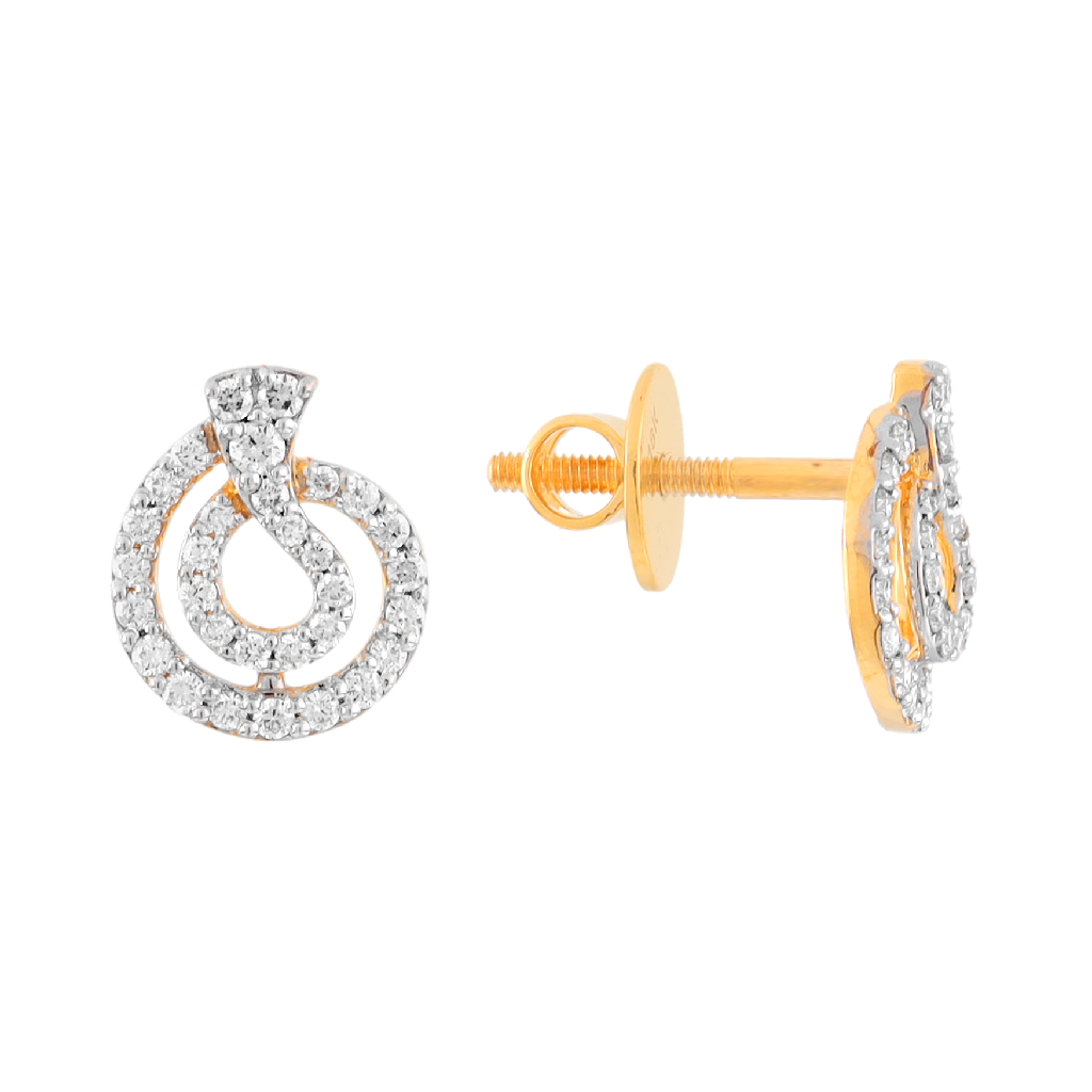Modern Twisted Circle Diamond Stud Earrings in Gold