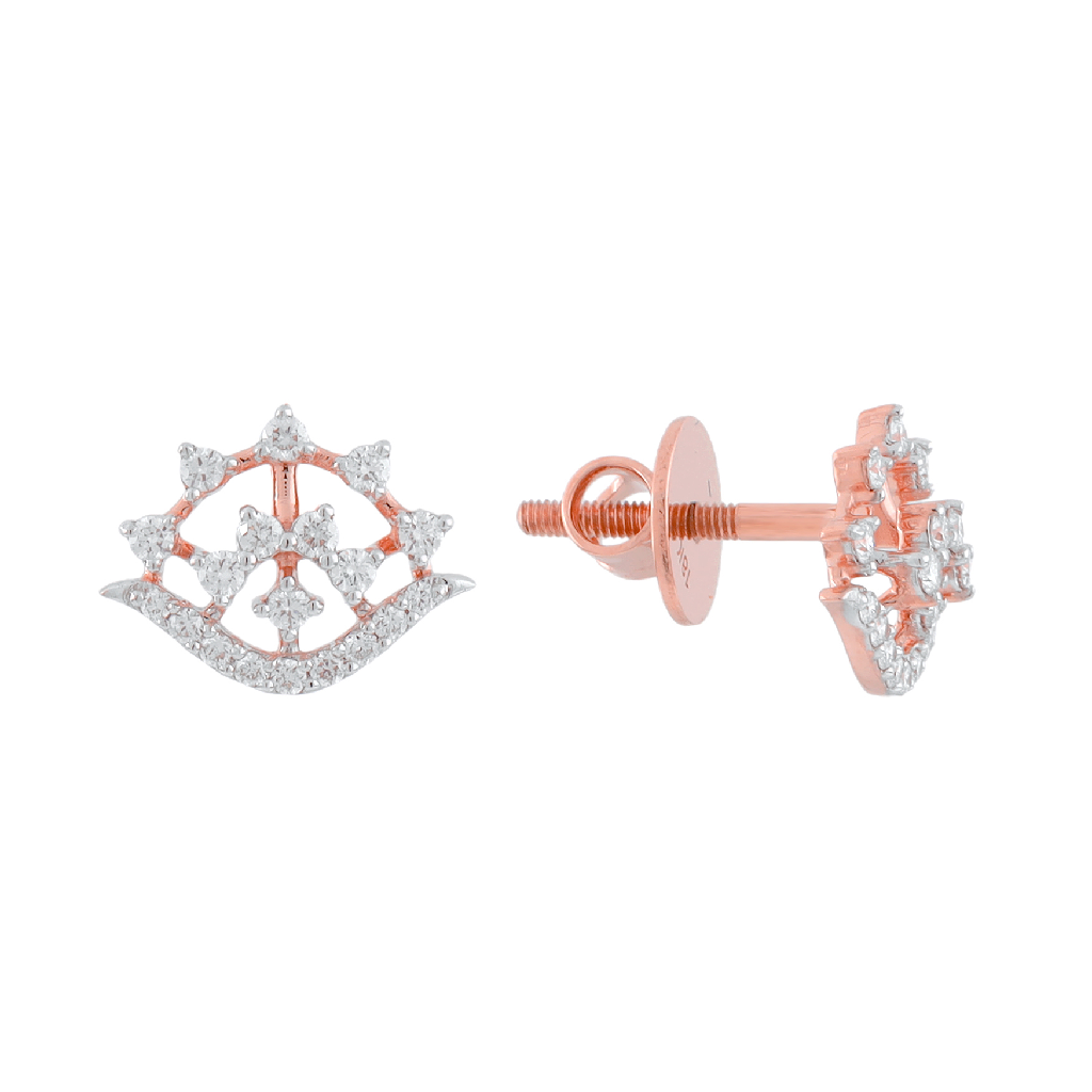 Graceful Crown-Inspired Diamond Stud Earrings in Rose Gold
