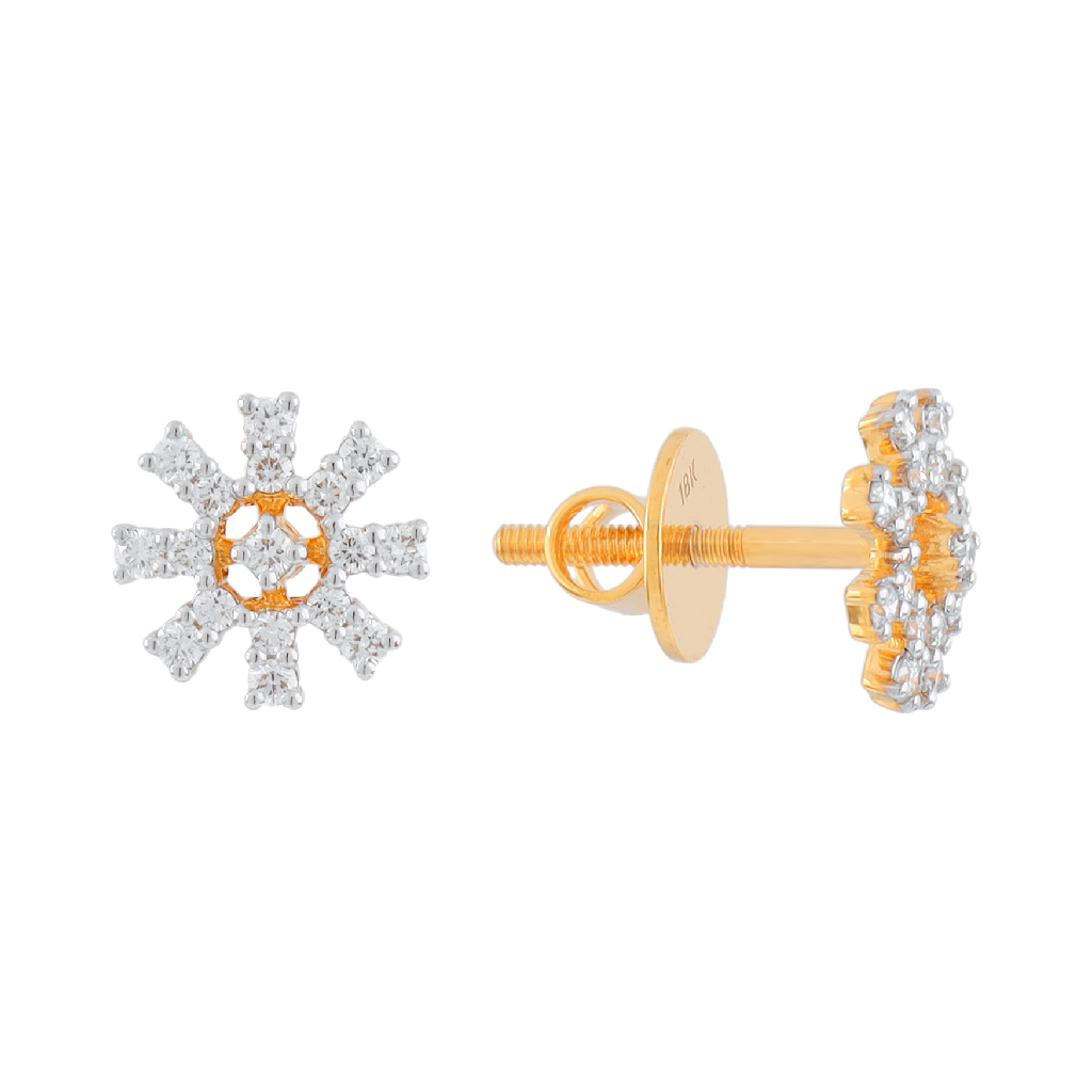 Radiant Snowflake Diamond Stud Earrings in Gold