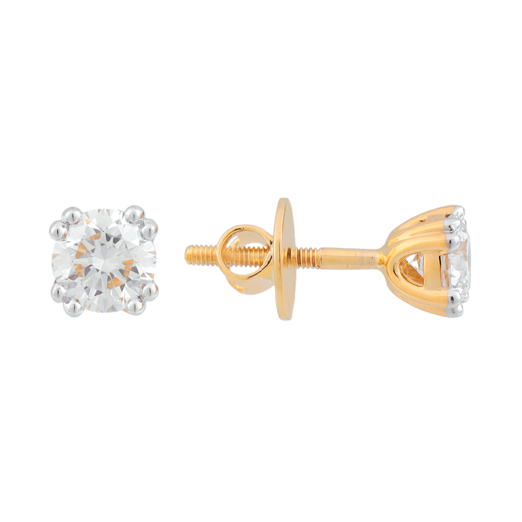 Classic Round Solitaire Diamond Gold Screw-Back Stud Earrings