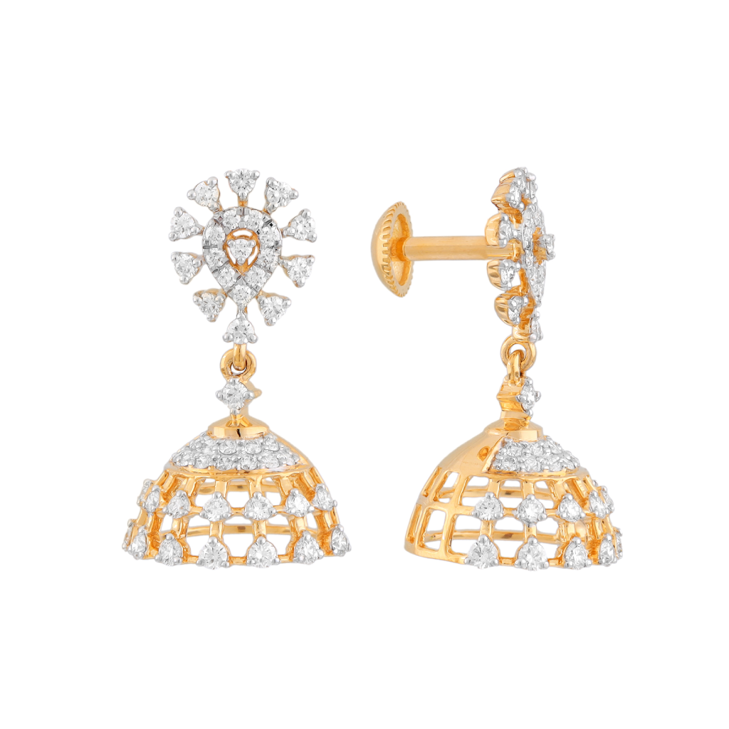 Royal Diamond Lattice Jhumka Gold Screw-Back Earrings