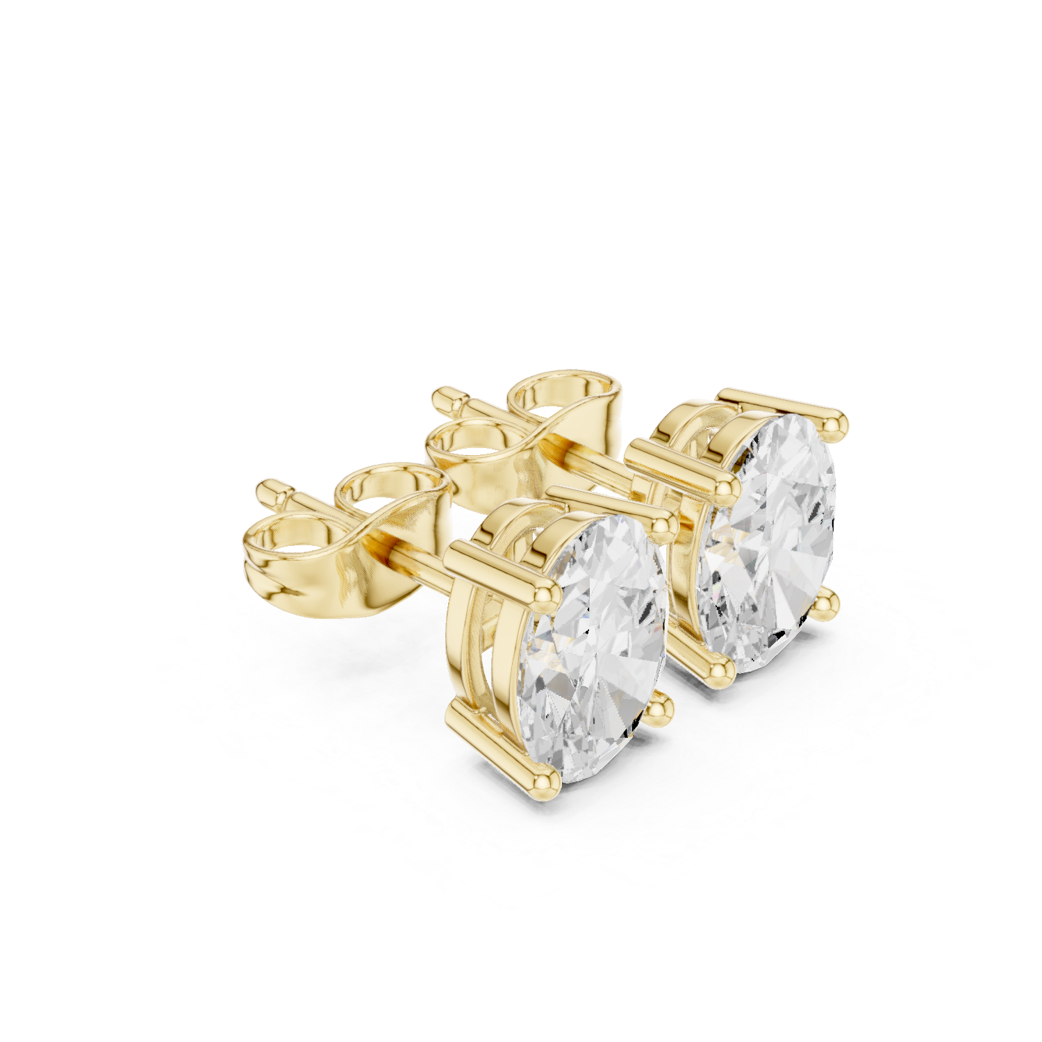 Oval Solitaire Diamond Gold Screw-Back Stud Earrings