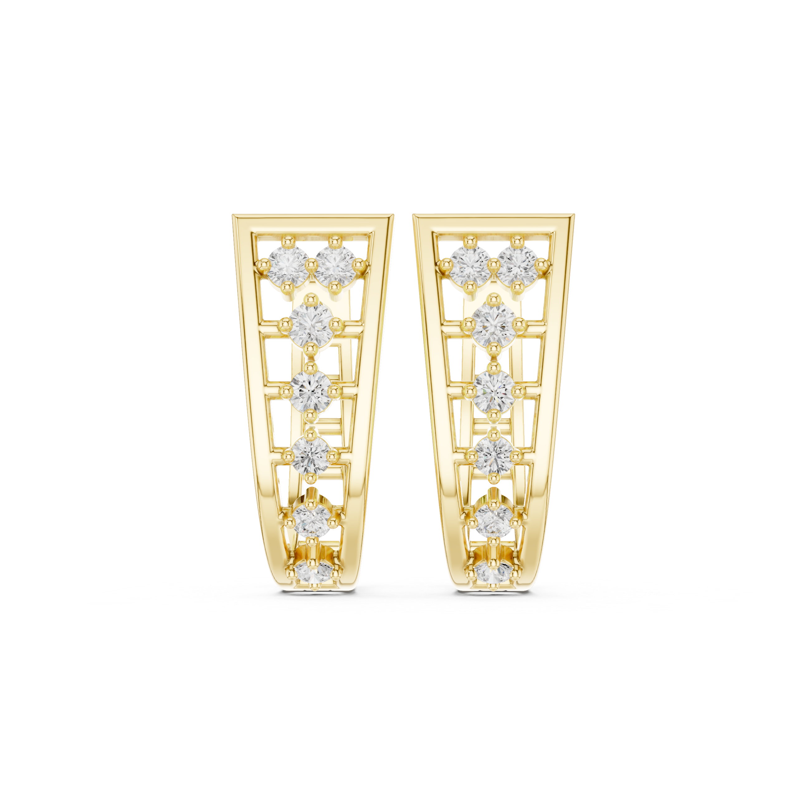 Openwork Tapered Diamond Stud Earrings in Yellow Gold