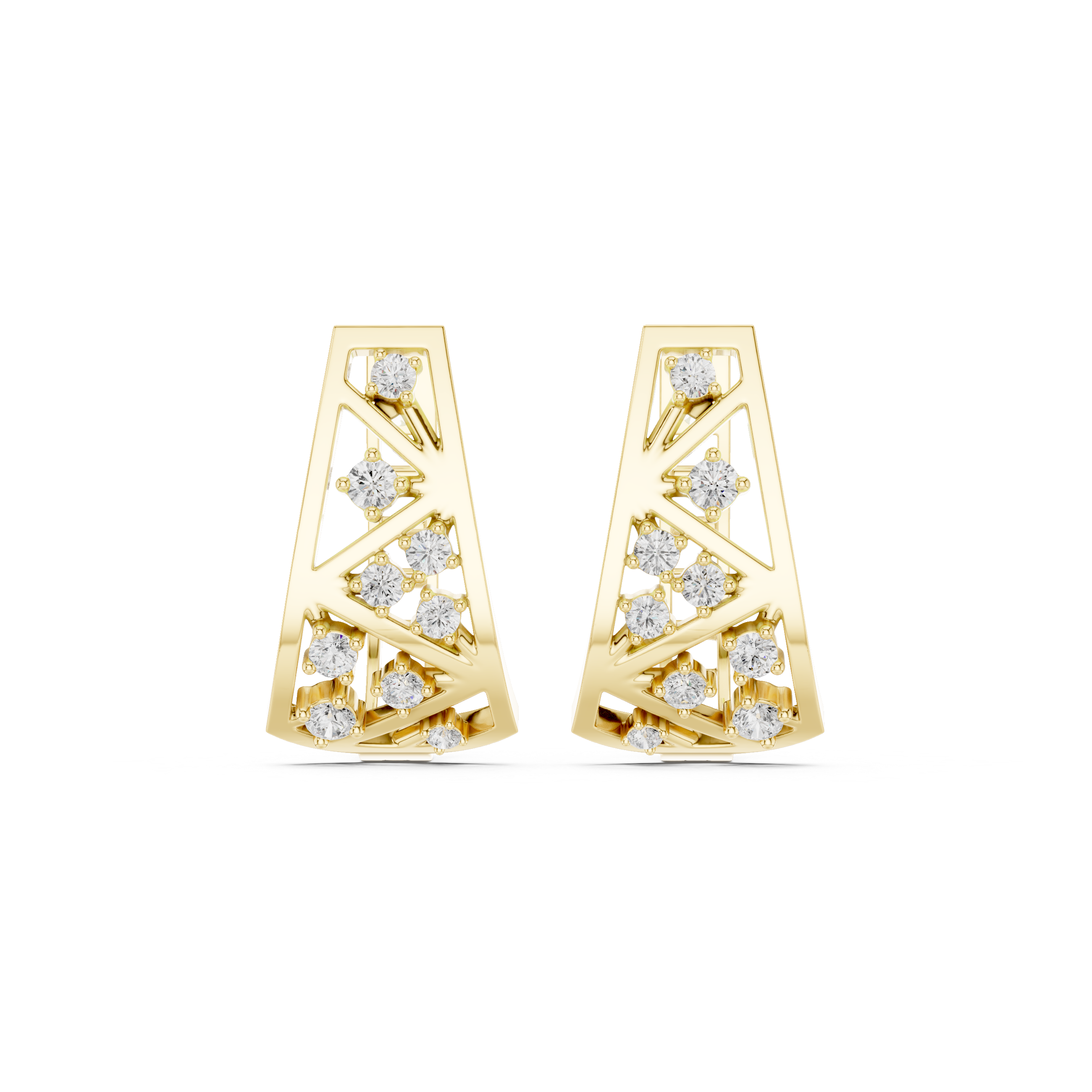 Contemporary Geometric Diamond Cluster Earrings in Yellow Gold