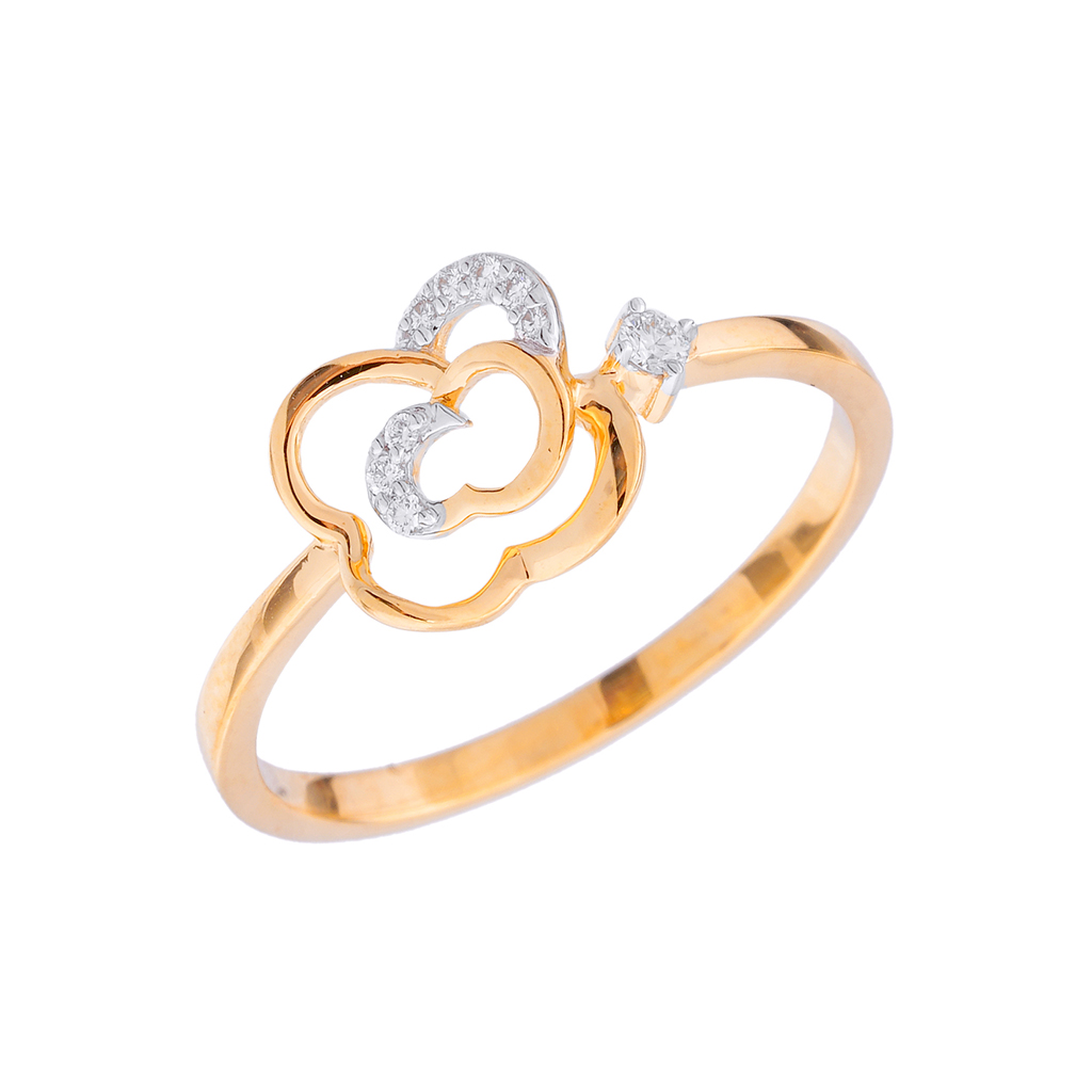 Floral Motif Diamond Gold Ring with Open Design