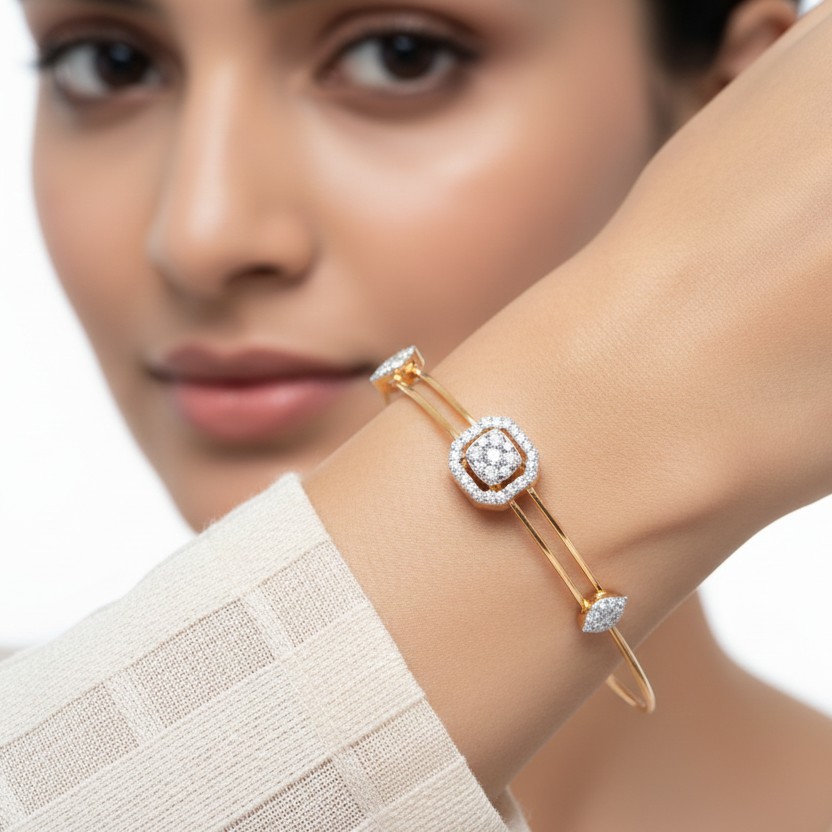 Classic Cushion Halo Diamond Open Bracelet