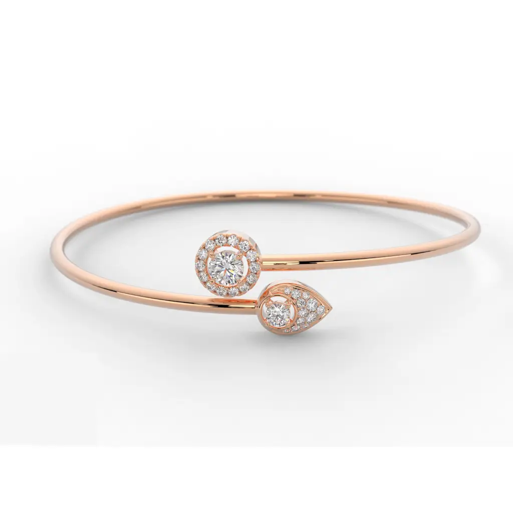Elegant Dual Halo Diamond Open Bracelet