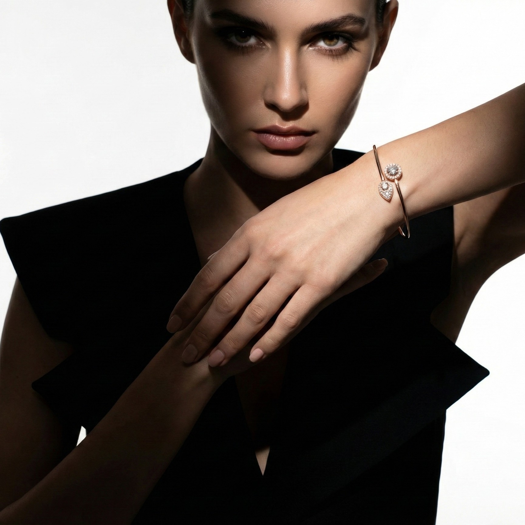 Elegant Dual Halo Diamond Open Bracelet