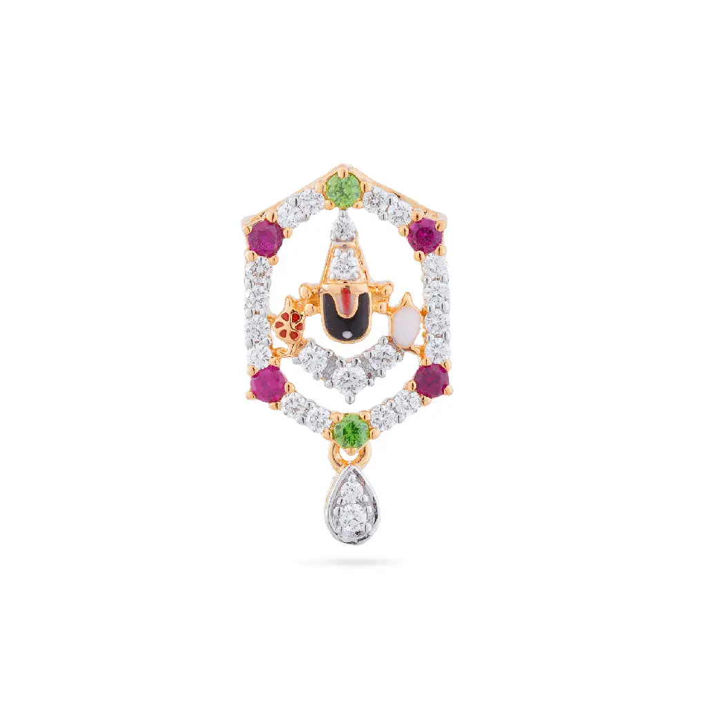 Sacred Balaji Navratna Gold Diamond Pendant