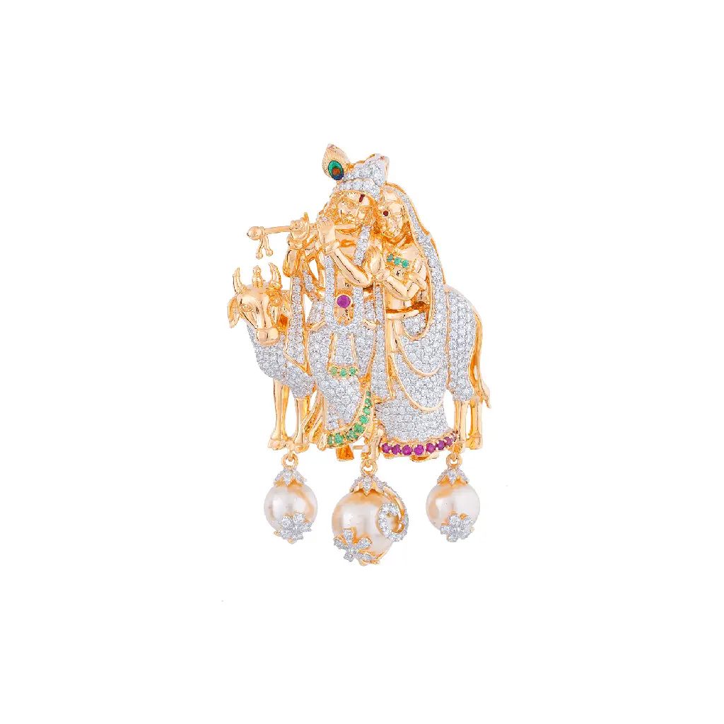 Divine Radha Krishna &amp; Cow Diamond Heirloom Pendant