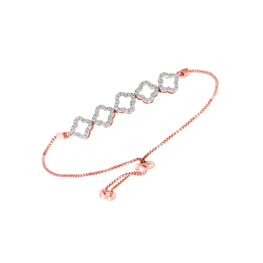 Rose Gold Diamond Clover Charm Adjustable Bracelet