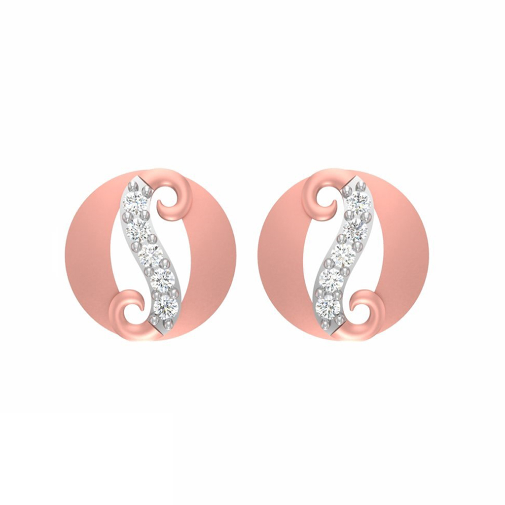 Curved Wave Diamond Gold EarRing
