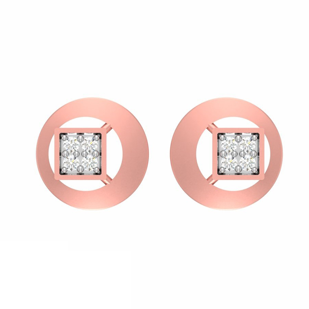 Classic Round Square Diamond Gold EarRing
