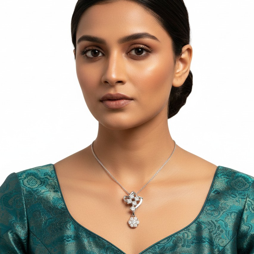 Floral Cascade Dual-Tone Diamond Pendant with Dangling Bloom Charm