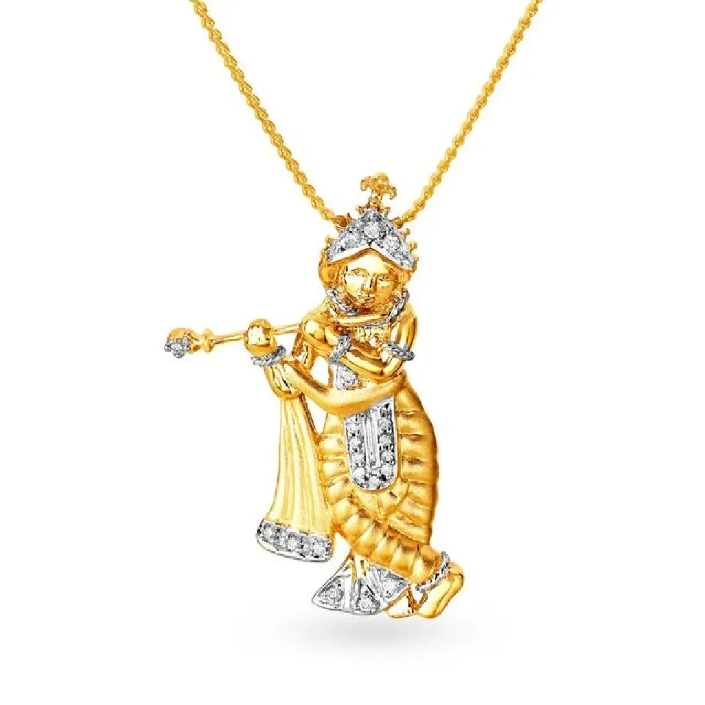 Beautiful 18 Karat Yellow Gold And Diamond Sri Krishna Pendant