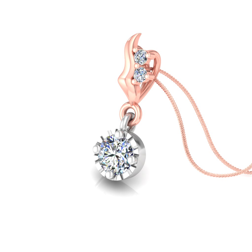 Dual-Tone Solitaire Drop Diamond Pendant with Rose-Gold Flame Accent