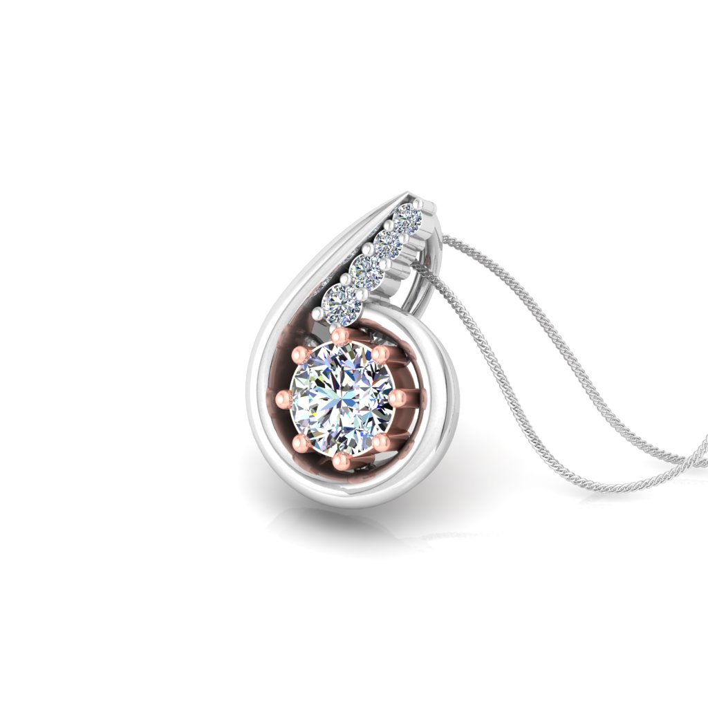 Dual-Tone Teardrop Solitaire Diamond Pendant with Pavé Accent