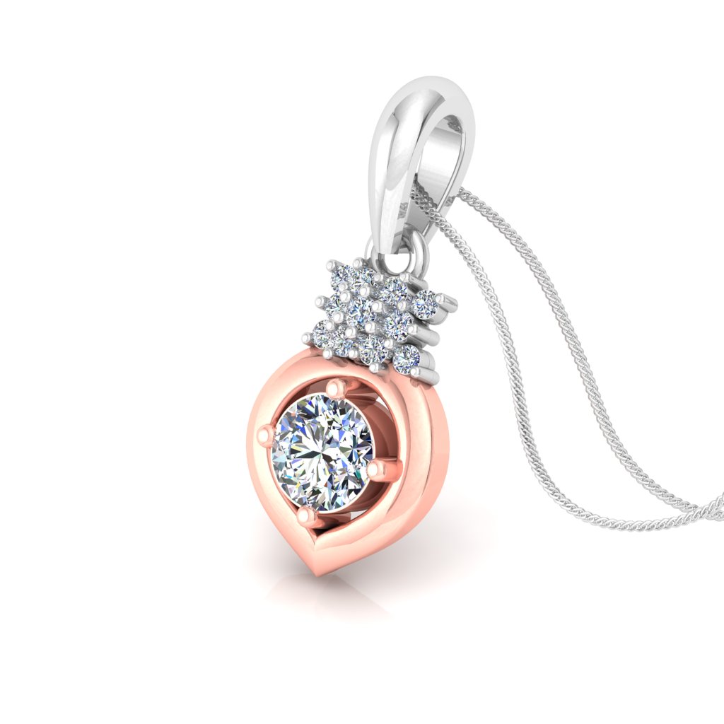 Dual-Tone Teardrop Solitaire Diamond Pendant with Cluster Accent