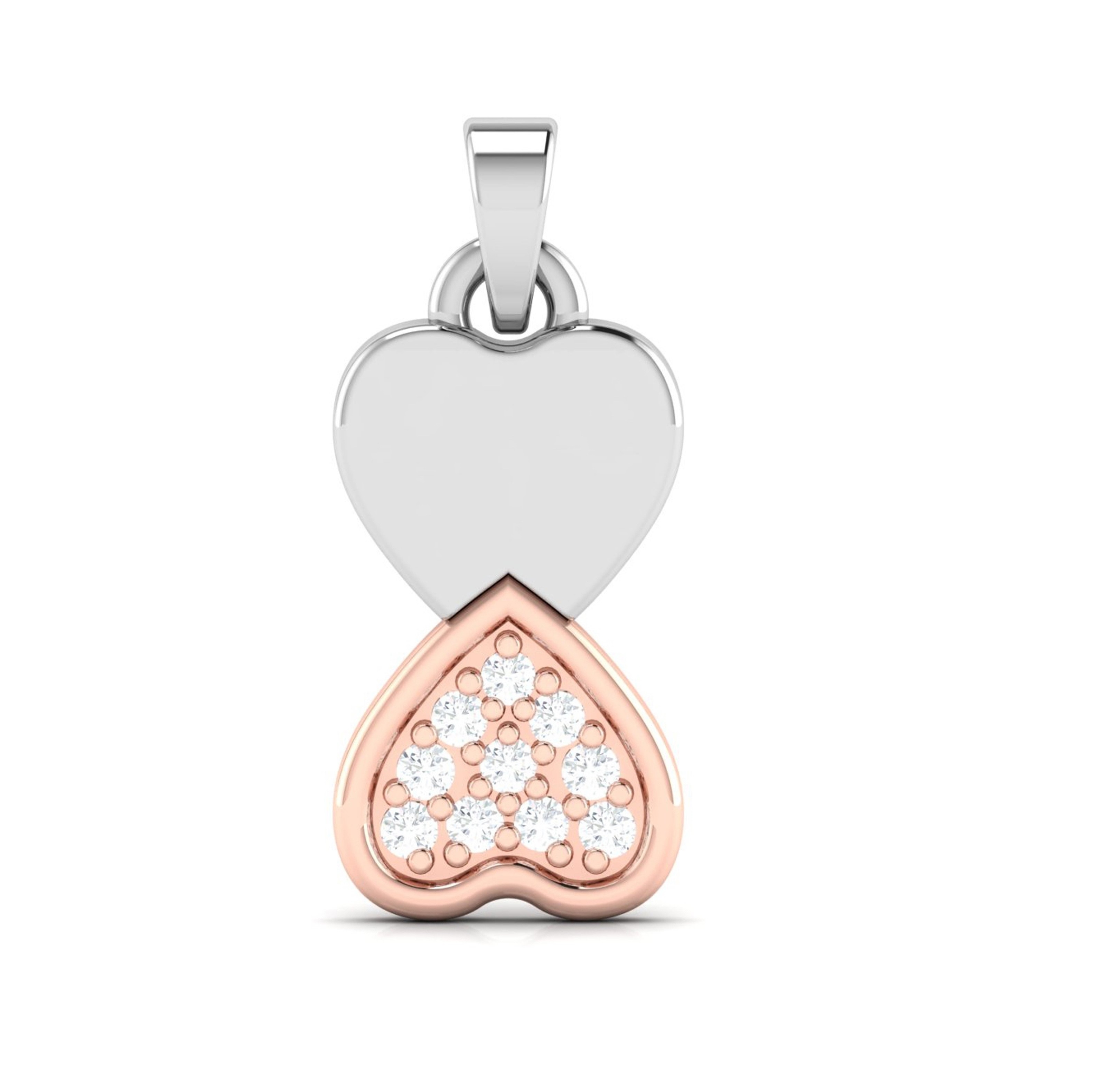 Dual-Tone Double Heart Diamond Pendant with Pavé Rose-Gold Accent