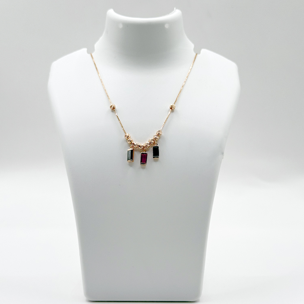 Trio Baguette Charm Necklace with Ruby &amp; Black Enamel Accents